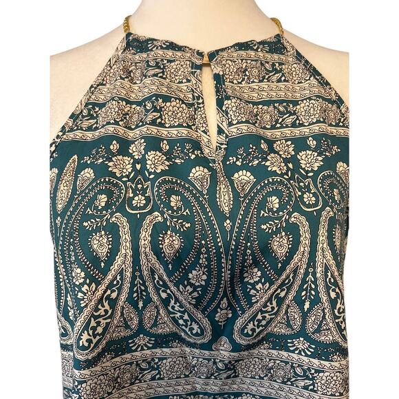 Emery Rose Women’s Blouse Teal Pattern Size Medium Chain Halter Style NWT - Picture 2 of 7